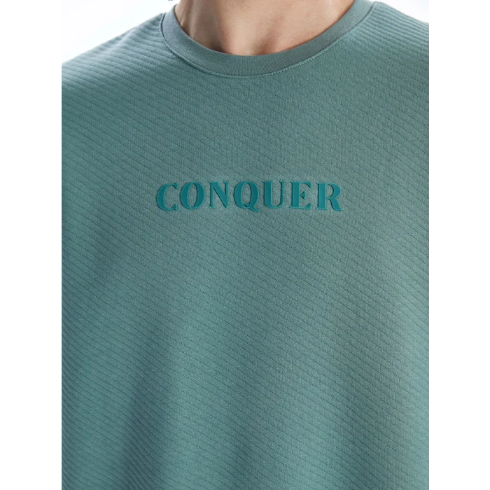 LCWAIKIKI Classic Yeşil Bisiklet Yaka Uzun Kollu Baskılı Erkek Sweatshirt