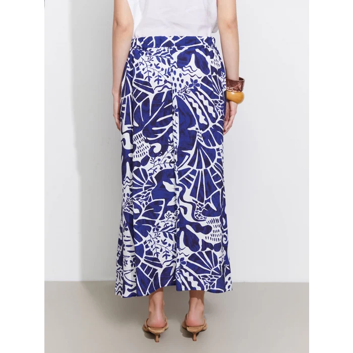 LCWAIKIKI Classic Mavi Beli Lastikli Çiçekli Kadın Etek