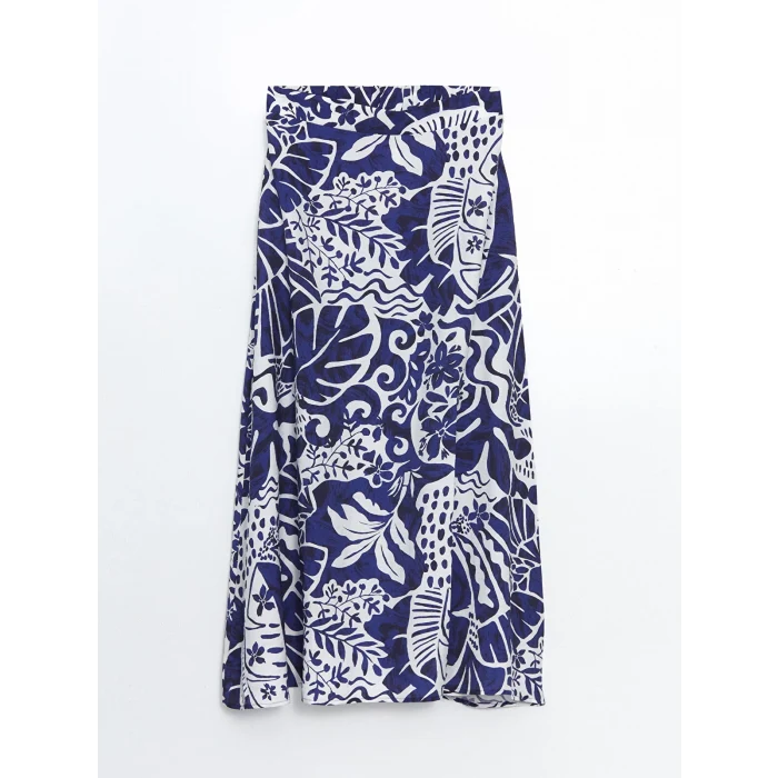 LCWAIKIKI Classic Mavi Beli Lastikli Çiçekli Kadın Etek