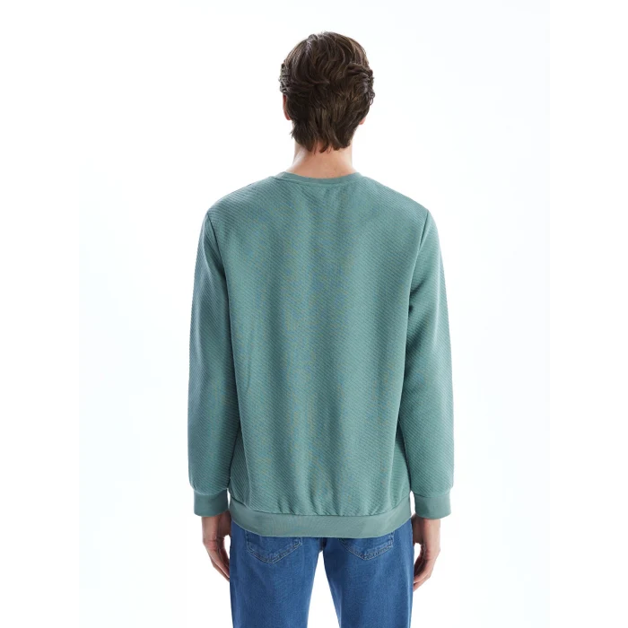 LCWAIKIKI Classic Yeşil Bisiklet Yaka Uzun Kollu Baskılı Erkek Sweatshirt