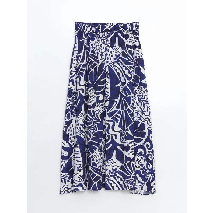 LCWAIKIKI Classic Mavi Beli Lastikli Çiçekli Kadın Etek