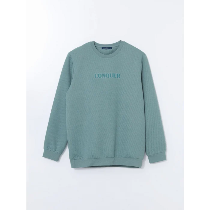 LCWAIKIKI Classic Yeşil Bisiklet Yaka Uzun Kollu Baskılı Erkek Sweatshirt