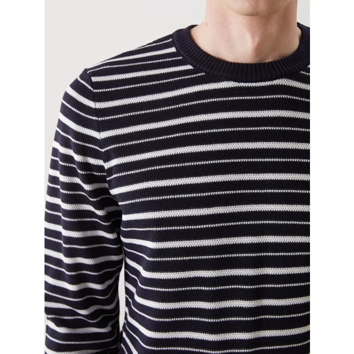 LCWAIKIKI Classic Lacivert Bisiklet Yaka Çizgili Erkek Dokulu Triko Kazak