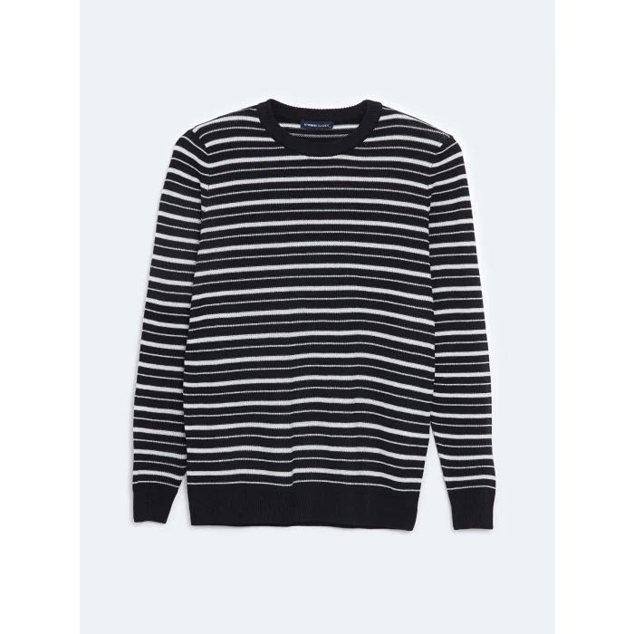 LCWAIKIKI Classic Lacivert Bisiklet Yaka Çizgili Erkek Dokulu Triko Kazak