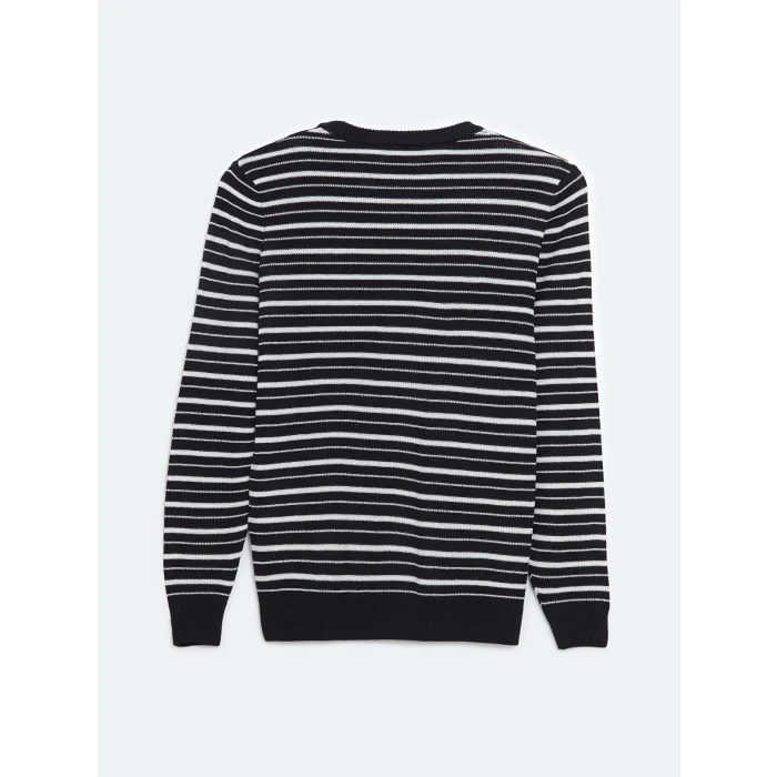 LCWAIKIKI Classic Lacivert Bisiklet Yaka Çizgili Erkek Dokulu Triko Kazak