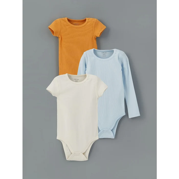 LCW baby Turuncu Bisiklet Yaka Erkek Bebek Çıtçıtlı Bodysuit 3lü