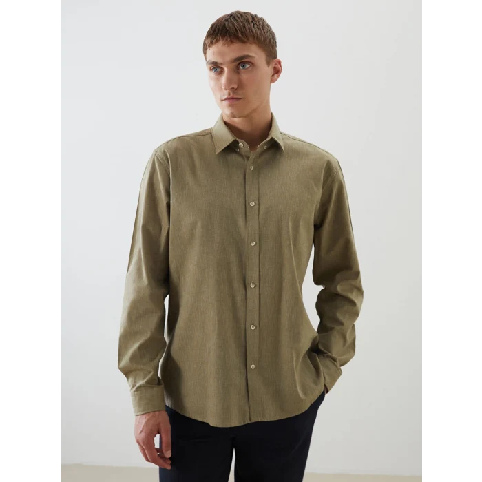 LCW Vision Yeşil Regular Fit Uzun Kollu Keten Karışımlı Erkek Gömlek