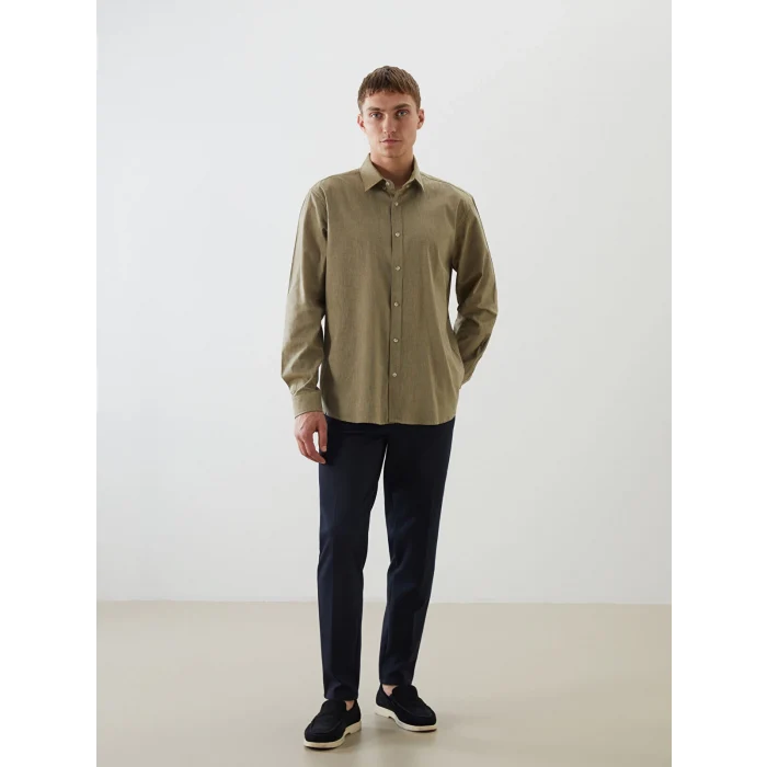 LCW Vision Yeşil Regular Fit Uzun Kollu Keten Karışımlı Erkek Gömlek
