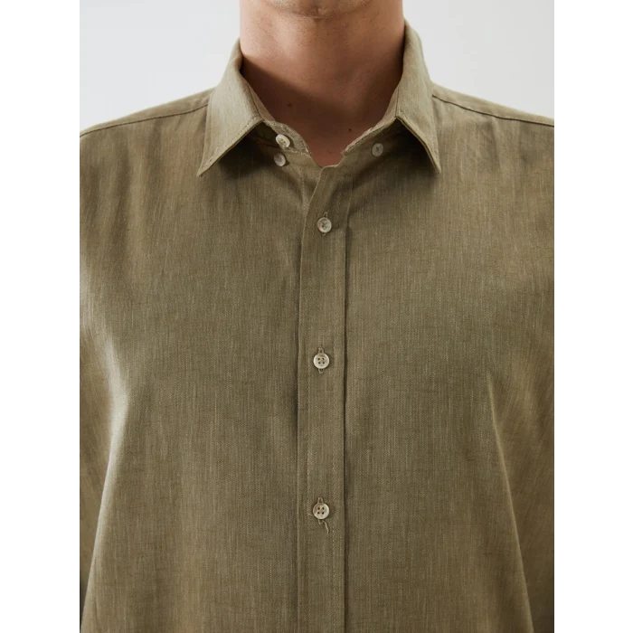 LCW Vision Yeşil Regular Fit Uzun Kollu Keten Karışımlı Erkek Gömlek