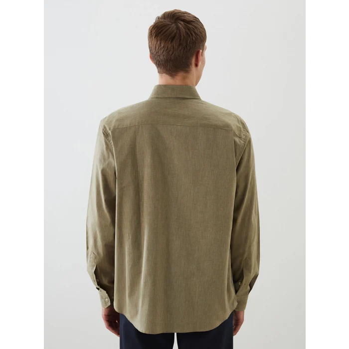 LCW Vision Yeşil Regular Fit Uzun Kollu Keten Karışımlı Erkek Gömlek