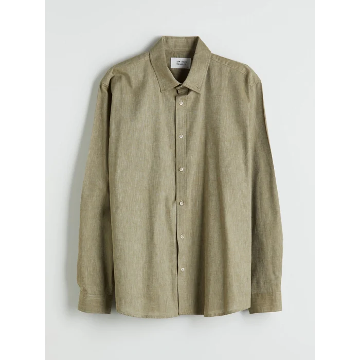 LCW Vision Yeşil Regular Fit Uzun Kollu Keten Karışımlı Erkek Gömlek