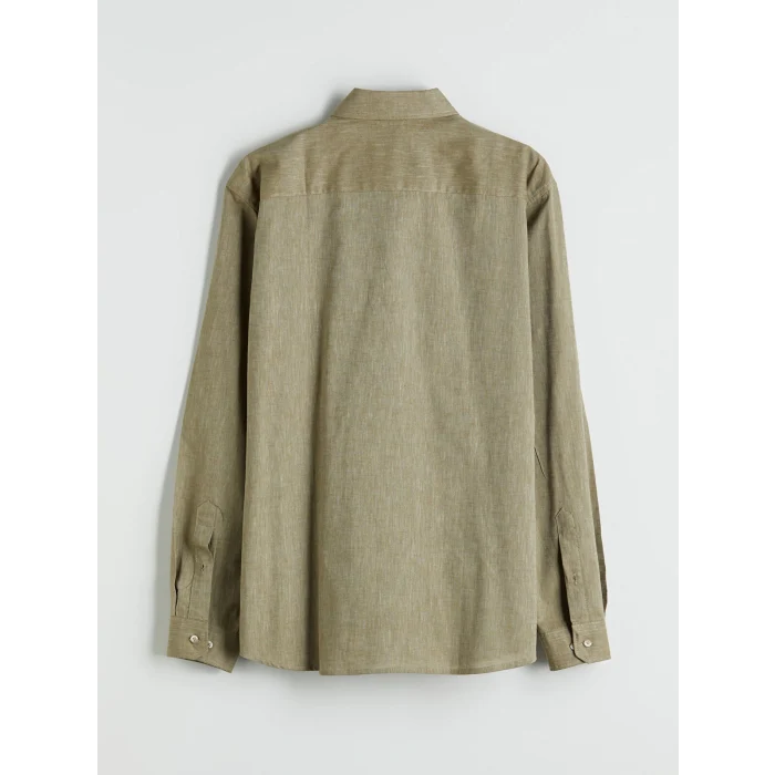 LCW Vision Yeşil Regular Fit Uzun Kollu Keten Karışımlı Erkek Gömlek