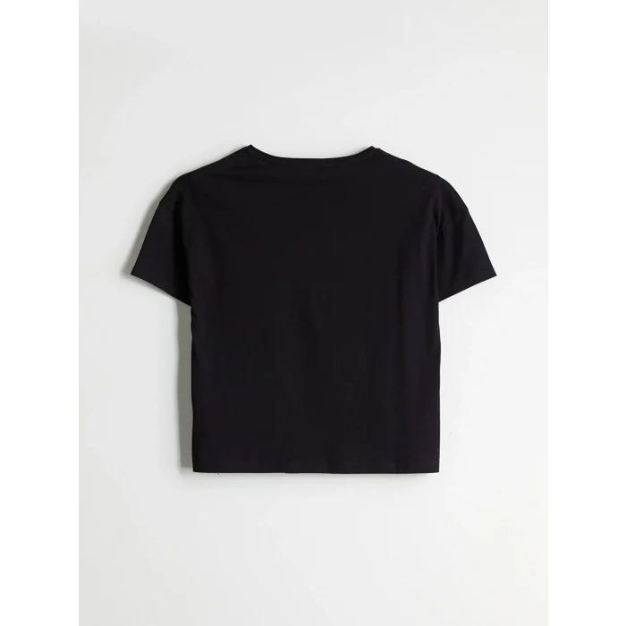 LCW Young Siyah Bisiklet Yaka Ayı Teddy Baskılı Kadın Kaprili Pijama Takımı