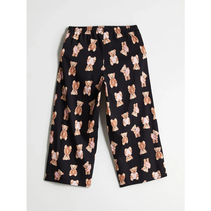 LCW Young Siyah Bisiklet Yaka Ayı Teddy Baskılı Kadın Kaprili Pijama Takımı