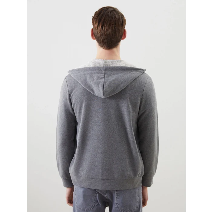 LCWAIKIKI Basic Gri Kapüşonlu Uzun Kollu Erkek Fermuarlı Sweatshirt