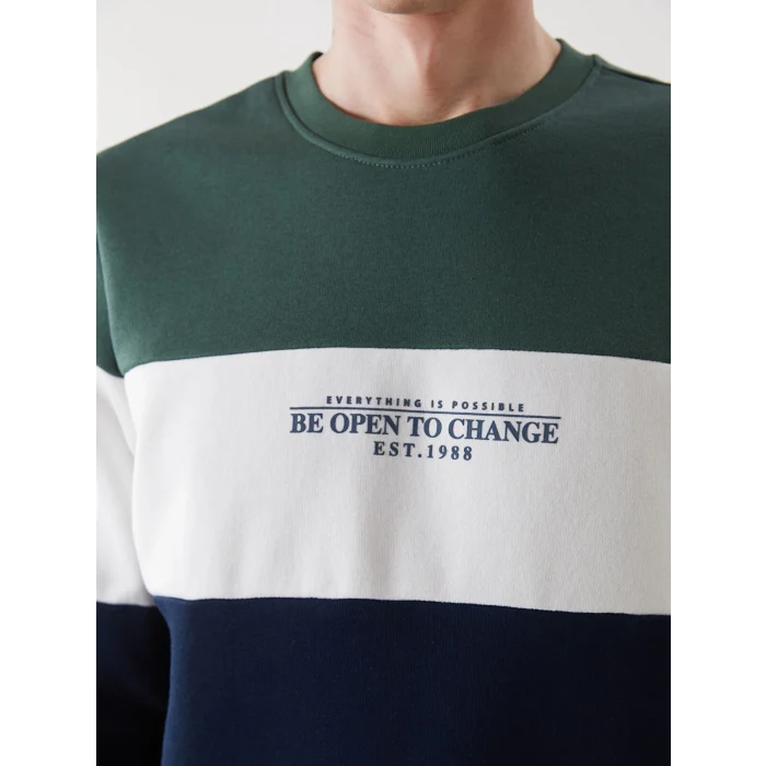 LCWAIKIKI Classic Lacivert Bisiklet Yaka Uzun Kollu Renk Bloklu Erkek Sweatshirt