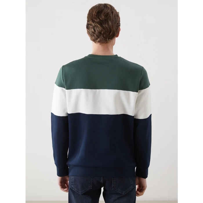 LCWAIKIKI Classic Lacivert Bisiklet Yaka Uzun Kollu Renk Bloklu Erkek Sweatshirt