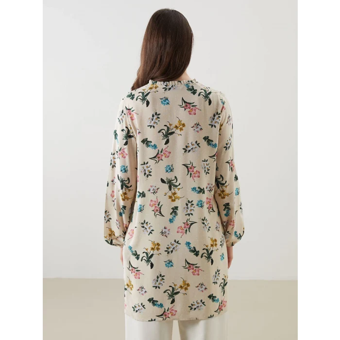 LCW Grace Bej Bağlamalı Yaka Çiçekli Kadın Tunik