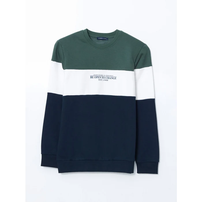 LCWAIKIKI Classic Lacivert Bisiklet Yaka Uzun Kollu Renk Bloklu Erkek Sweatshirt