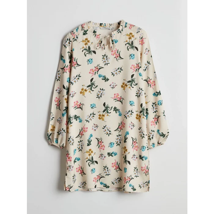 LCW Grace Bej Bağlamalı Yaka Çiçekli Kadın Tunik