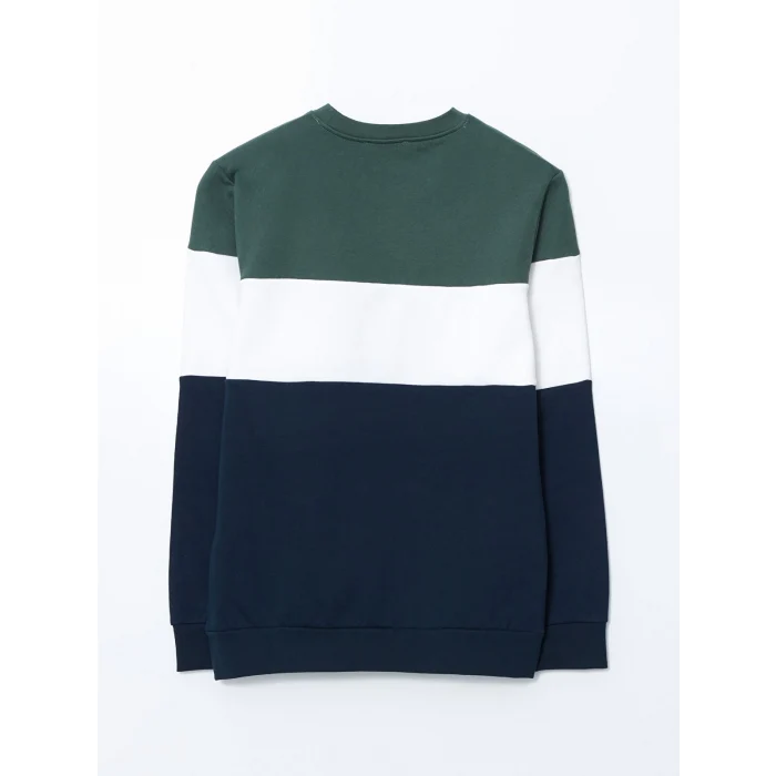 LCWAIKIKI Classic Lacivert Bisiklet Yaka Uzun Kollu Renk Bloklu Erkek Sweatshirt