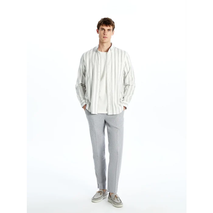 SOUTHBLUE Gri Slim Fit Keten Karışımlı Erkek Pantolon