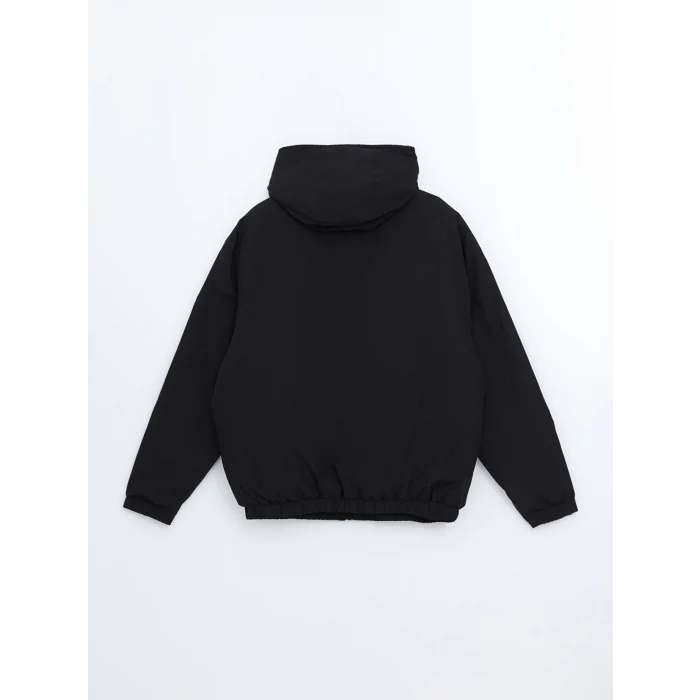 XSIDE Siyah Rahat Kalıp Kapüşonlu Erkek Orta Kalın Mont