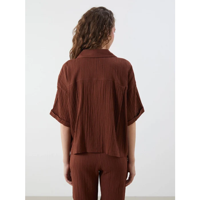 LCWAIKIKI Classic Kahverengi Dokulu Oversize Kadın Gömlek
