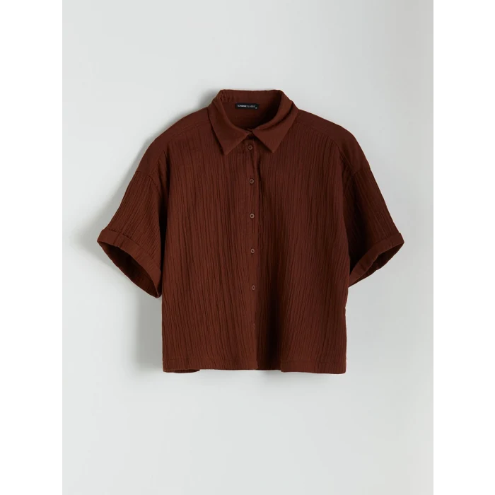 LCWAIKIKI Classic Kahverengi Dokulu Oversize Kadın Gömlek