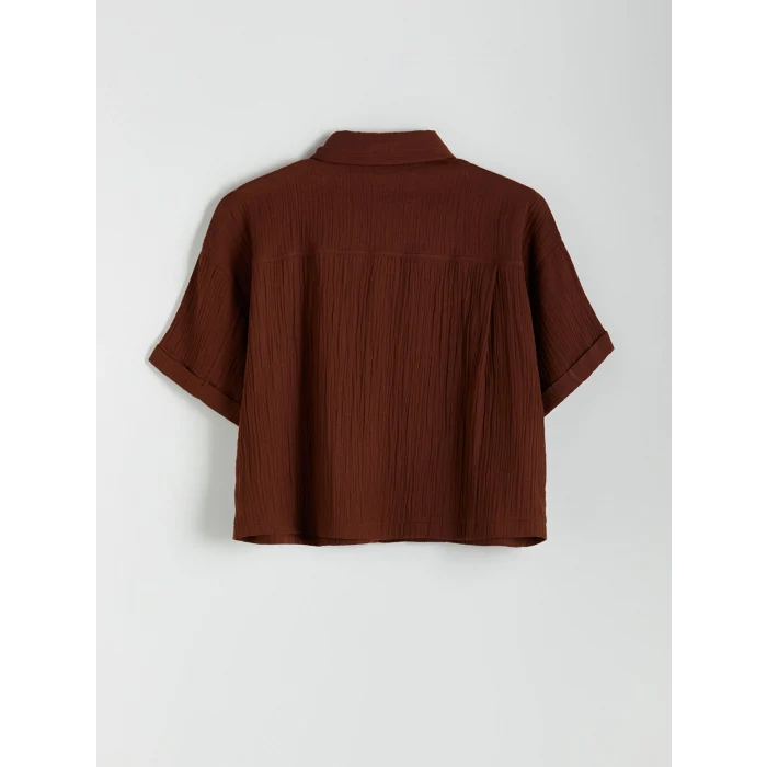 LCWAIKIKI Classic Kahverengi Dokulu Oversize Kadın Gömlek