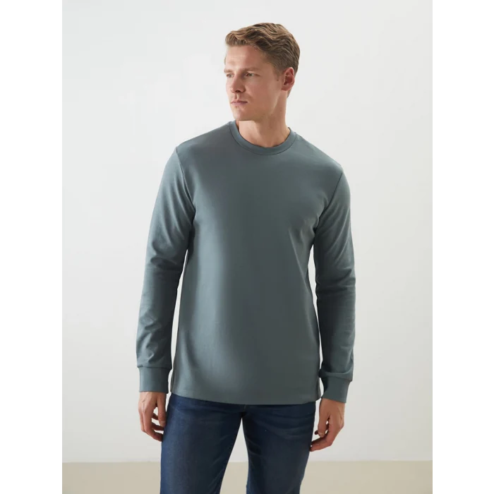 LCWAIKIKI Classic Yeşil Bisiklet Yaka Uzun Kollu Erkek Sweatshirt