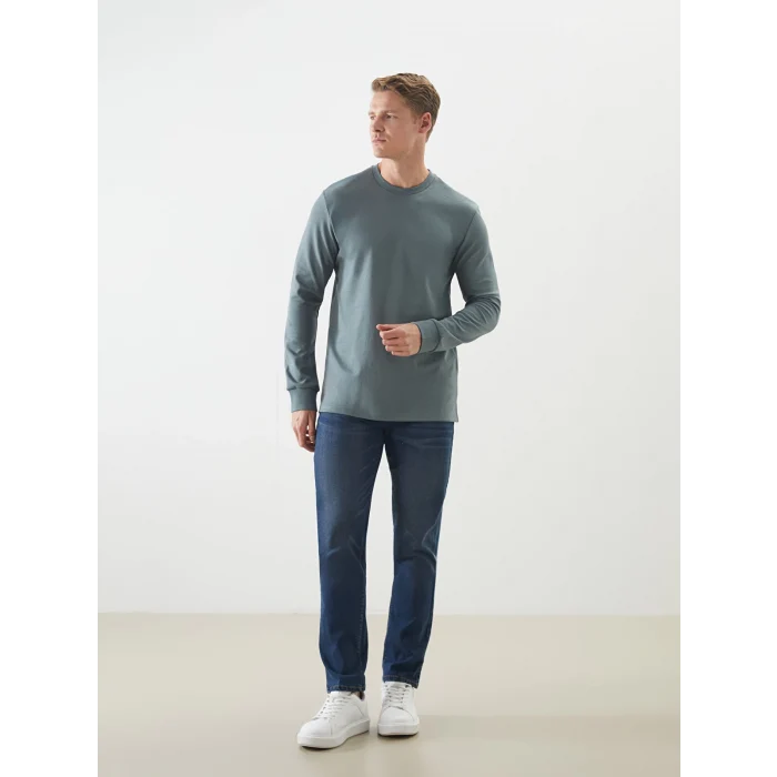 LCWAIKIKI Classic Yeşil Bisiklet Yaka Uzun Kollu Erkek Sweatshirt