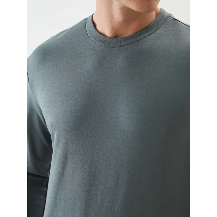 LCWAIKIKI Classic Yeşil Bisiklet Yaka Uzun Kollu Erkek Sweatshirt