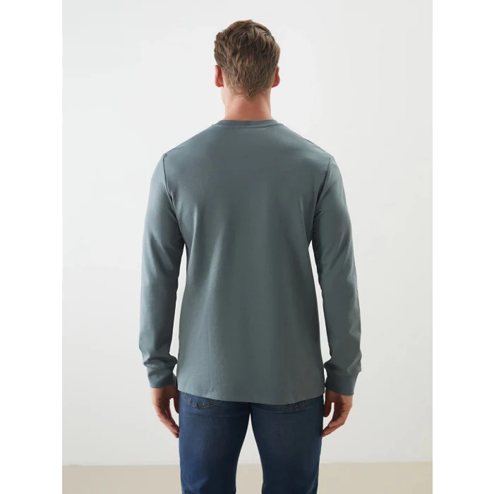 LCWAIKIKI Classic Yeşil Bisiklet Yaka Uzun Kollu Erkek Sweatshirt