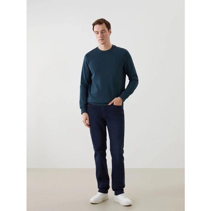 LCWAIKIKI Basic Petrol Bisiklet Yaka Uzun Kollu Baskılı Erkek Sweatshirt