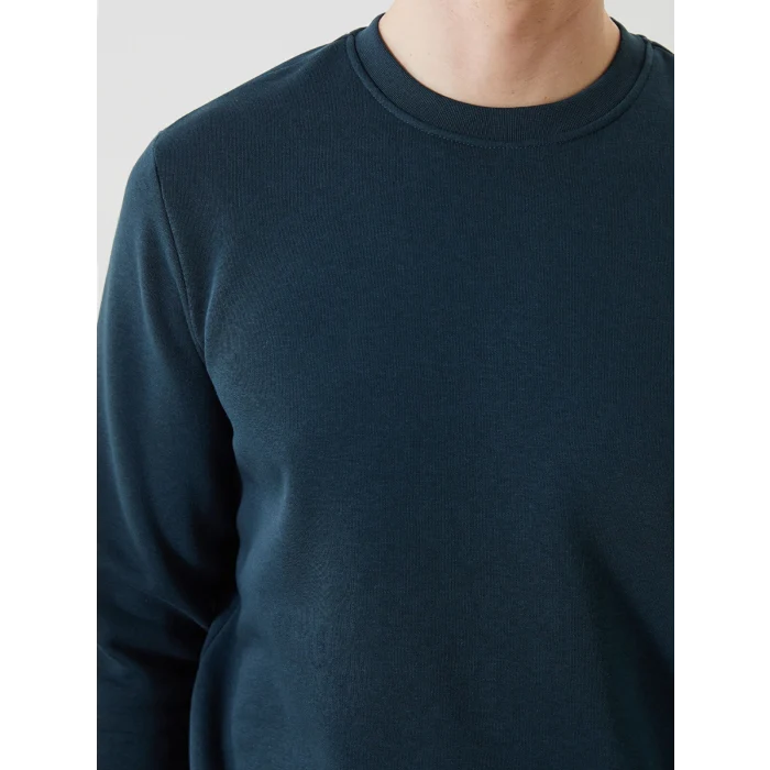 LCWAIKIKI Basic Petrol Bisiklet Yaka Uzun Kollu Baskılı Erkek Sweatshirt