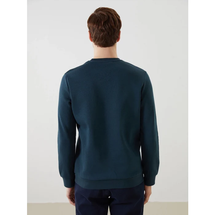 LCWAIKIKI Basic Petrol Bisiklet Yaka Uzun Kollu Baskılı Erkek Sweatshirt