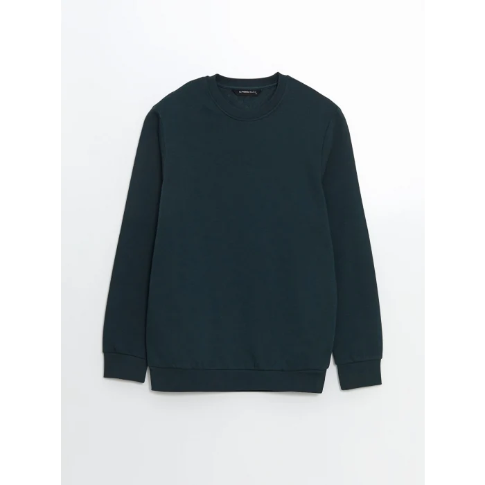 LCWAIKIKI Basic Petrol Bisiklet Yaka Uzun Kollu Baskılı Erkek Sweatshirt