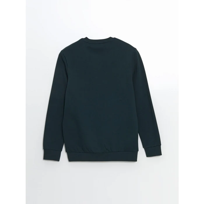 LCWAIKIKI Basic Petrol Bisiklet Yaka Uzun Kollu Baskılı Erkek Sweatshirt