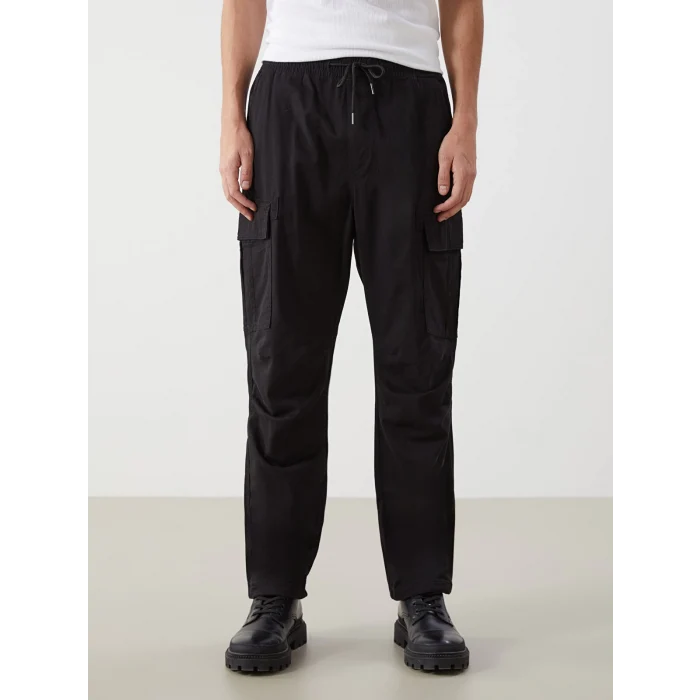 XSIDE Siyah Rahat Kalıp Gabardin Erkek Kargo Pantolon