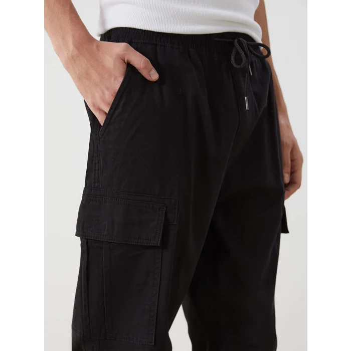 XSIDE Siyah Rahat Kalıp Gabardin Erkek Kargo Pantolon