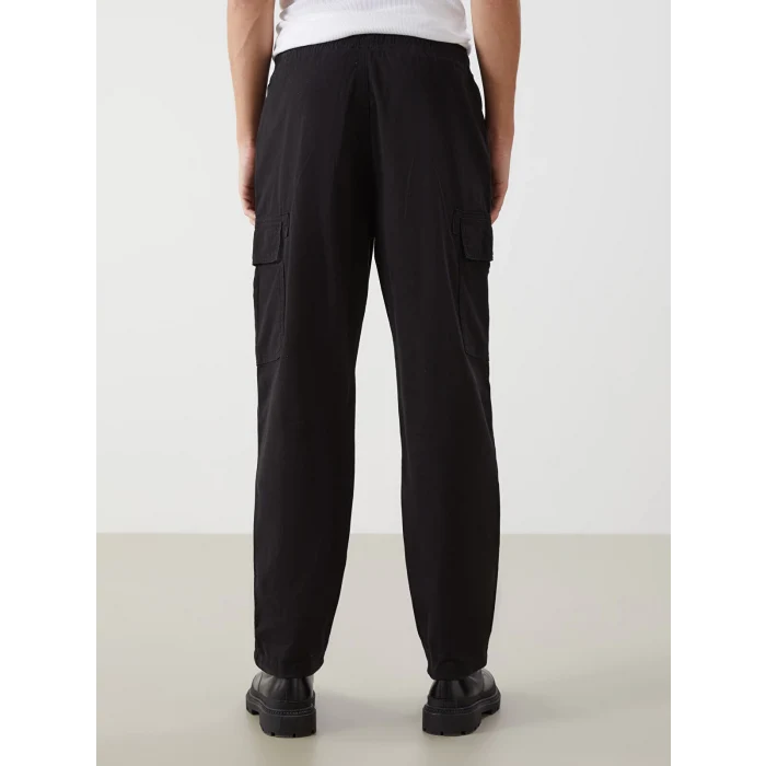 XSIDE Siyah Rahat Kalıp Gabardin Erkek Kargo Pantolon