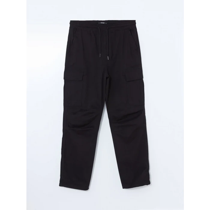XSIDE Siyah Rahat Kalıp Gabardin Erkek Kargo Pantolon