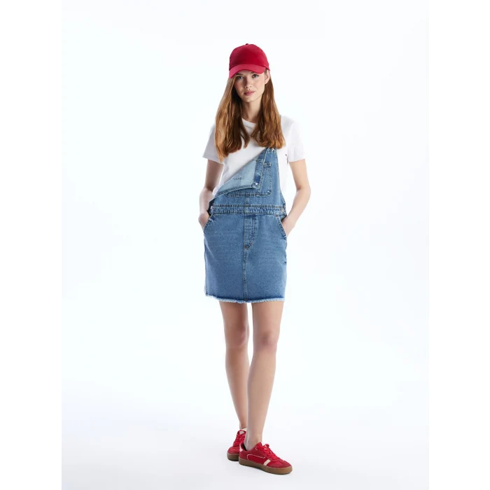 XSIDE Mavi Kare Yaka Kadın Jean Salopet Elbise