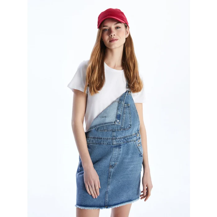 XSIDE Mavi Kare Yaka Kadın Jean Salopet Elbise