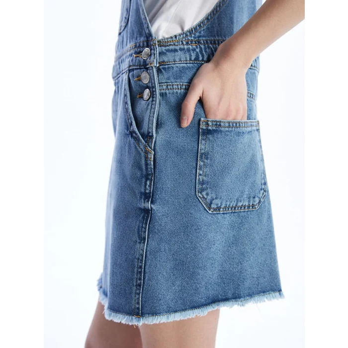 XSIDE Mavi Kare Yaka Kadın Jean Salopet Elbise