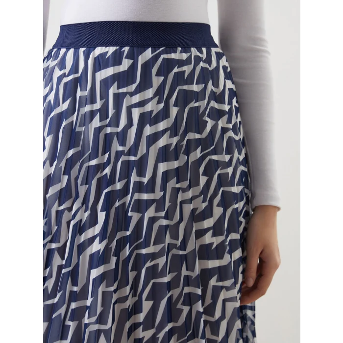 LCW Modest Mavi Beli Lastikli Desenli Şifon Kadın Pileli Etek