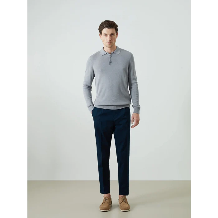 LCWAIKIKI Classic Gri Polo Yaka Uzun Kollu Erkek Triko Kazak