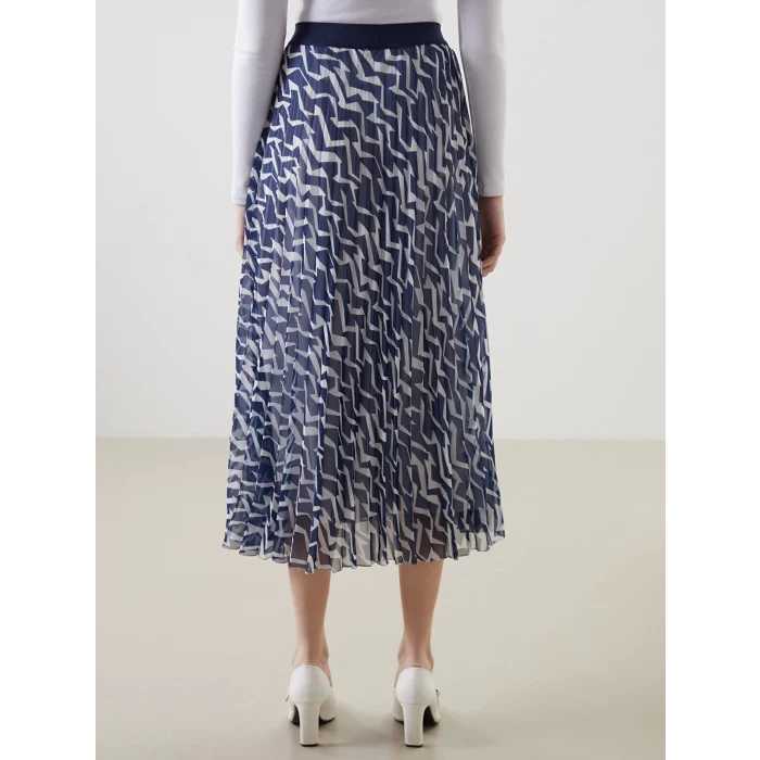 LCW Modest Mavi Beli Lastikli Desenli Şifon Kadın Pileli Etek