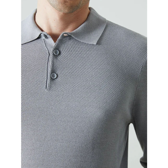 LCWAIKIKI Classic Gri Polo Yaka Uzun Kollu Erkek Triko Kazak